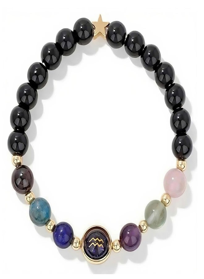 Chiorgone Twelve Zodiac - Aquarius Zodiac Gemstone Bracelet for Men Women - Feng Shui Handmade Natural Stone Beaded Stretch Astrology Jewelry - Ideal Gift - Image 1